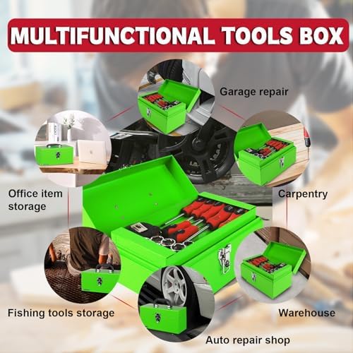 P.I.T. Metal Tool Box 12 Inch,Portable Small Toolbox with Latch,Green