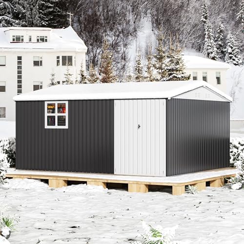 Polar Aurora 12X14 FT Metal Outdoor Storage Shed with Window, Black