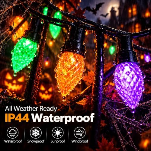 Connectable 2PK C9 Orange Purple Green Halloween Lights Plug in 86FT 100LED