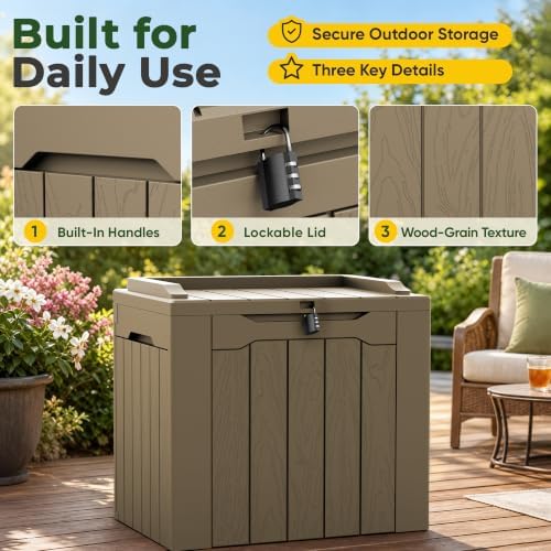 Flamaker Deck Box 31 Gallon Waterproof Resin Small Storage Box with Lid