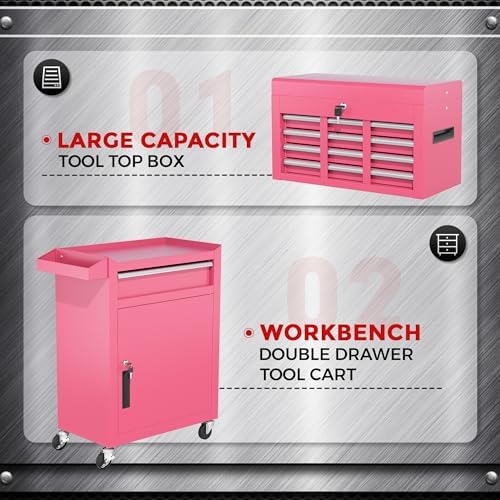 INTERGREAT 5 Drawer Tool Chest with Wheels, Rolling Tool Chest with Enhanced Packaging, Tool Storage Organizer Cabinets with Lock&Key for Garage, Workshop (Pink)