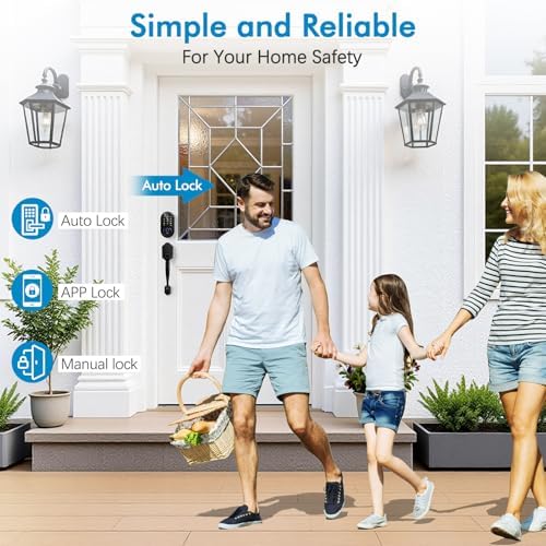 Smart Deadbolt Lock with 2 Lever Handles, 5-in-1 Control by Fingerprint/Password/APP/E-Key/Key, 24-Hours Active Wi-Fi, 12 Months Battery Life, Easy Installation (T6)