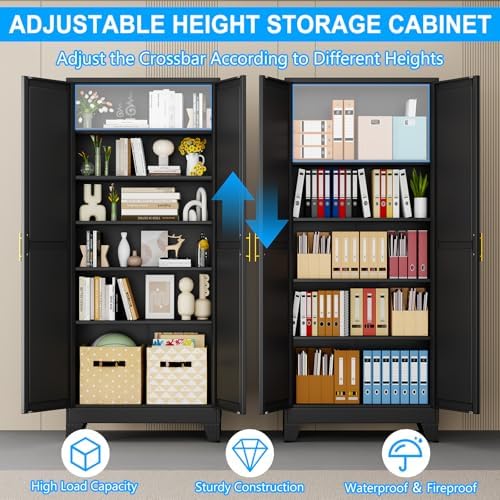 pozdeg 75" Black Heavy Duty Metal Garage Storage Cabinet