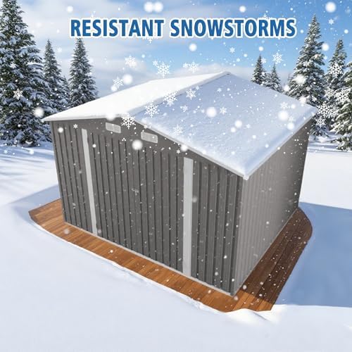 10x8 FT Outdoor Storage Shed, Metal Garden Shed with 4-pane Window, Outside Tool Sheds with Lockable Hinged Doors, Waterproof Storage Building with 4 Air Vents for Backyard, Patio, Lawn, Gray