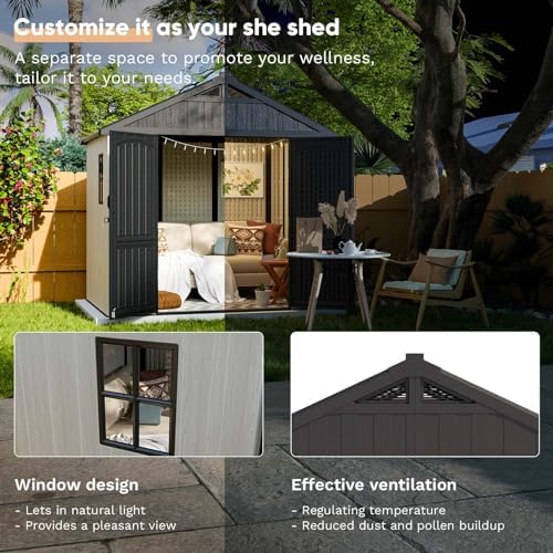 Patiowell 8x6 FT Plastic Outdoor Storage Shed with Floor, Beige