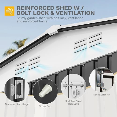 DWVO 10x8ft Metal Outdoor Storage Shed with Window, Lockable Tool Storage Sheds, Oversized Steel Garden Sheds with Sloped Roof for Backyard, Patio, Garage, Lawn (Gray + White)