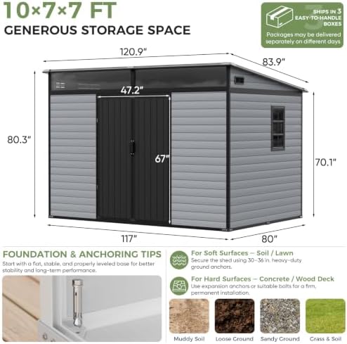 K Knowbody 10x7 FT Lean to shed with Floor & Openable Window, Gray&Black