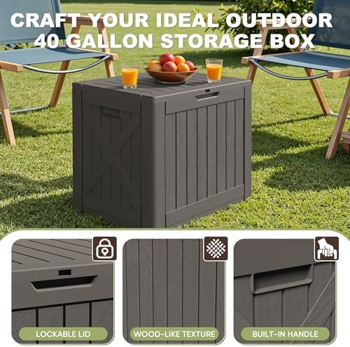 Greesum 40 Gallon Resin Deck Box, Outdoor Storage, Brown