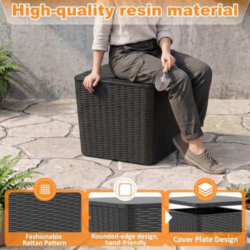 12 Gallon Outdoor Deck Box, Lockable Waterproof Resin Storage Bin, Weatherproof Container for Patio Cushions, Garden Tools & Outdoor Accessories (Black)