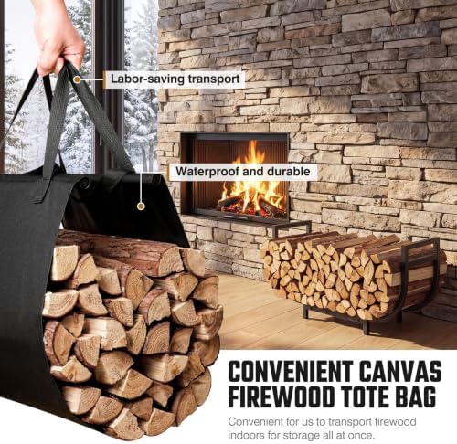 HIHADUUM 34in Firewood Rack Outdoor Indoor with Log Carrier Bag - Heavy Duty Firewood Holder Storage with 400lbs Load Capacity Durable Log Holder Keep Firewood Organized Space Saving