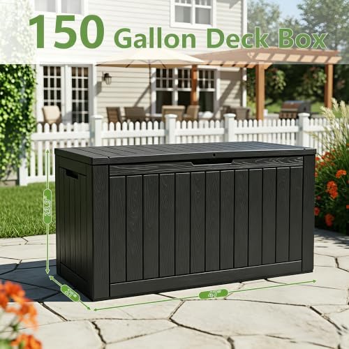 Outdoor Storage Box Waterproof, 150 Gallon Deck Box For Patio Storage