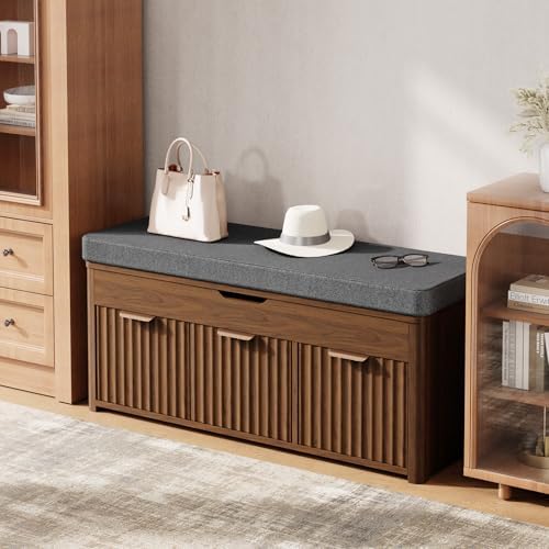 43.5" W Shoe Bench with Storage, Lift Top Entryway Bench, Walnut