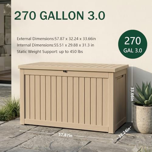 Outdoor Storage Box,270 Gallon Waterproof Deck Box [Upgraded 3.0]