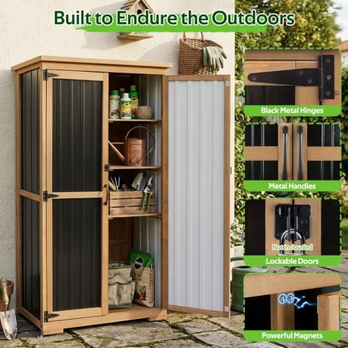 66-Inch Outdoor Storage Cabinet with 3 Adjustable Shelves
