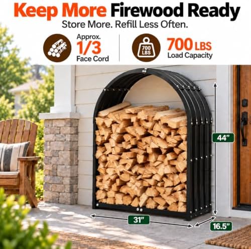 Heavy Duty Firewood Rack with Top Cover, Outdoor Indoor Use, 700 LBS Capacity, Waterproof Galvanized Steel Fire Log Holder for Fireplace,Patio, Stylish Metal Fire Wood Storage Organizer Racks