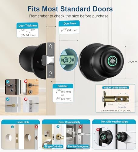 Fingerprint Door Lock, Smart Fingerprint Door Knob with Lock, Matte Black