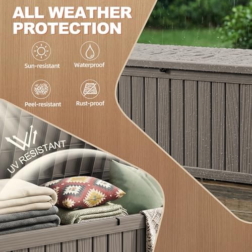 EFU Outdoor Storage Box 280 Gallon Deck Box, Waterproof Resin, Grey