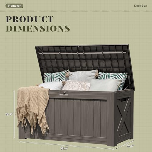 Flamaker Internal 120 Gallon Deck Box Waterproof, Large Outdoor Storage Box