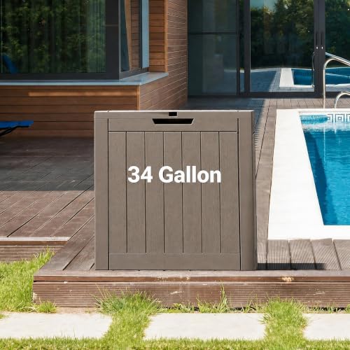 NUNU LAB 34 Gal Outdoor Storage Box Waterproof Lockable,Deck Box,Grey
