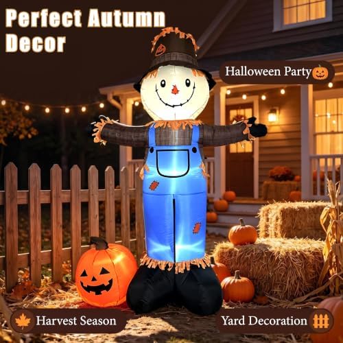 8 FT Fall Inflatables Scarecrow Decorations, Scarecrow with Pumpkin Inflatable Yard Decor Built-in LEDs,Scarecrow Blow Up Yard Decorations for Halloween Thanksgiving Fall Autumn Harvest Lawn Garden