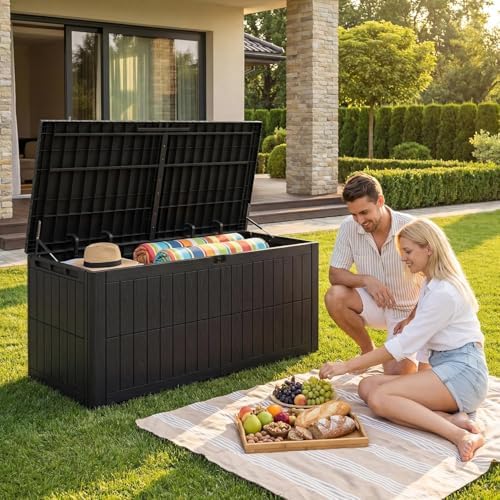 UDPATIO 120 Gallon Lockable Deck Box Outdoor Storage Box Waterproof Indoor Outdoor Storage Container for Patio Cushions Garden Tools Package Delivery Boxes for Outside