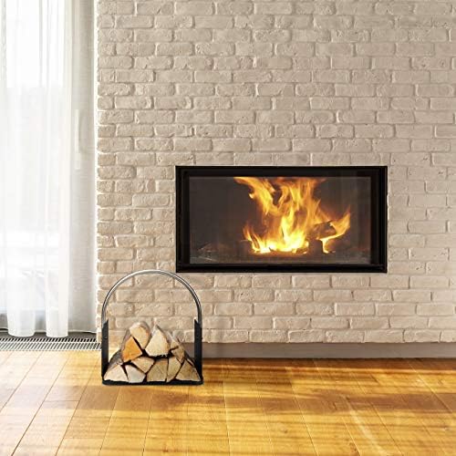 relaxdays Firewood Basket for Fireplace, Metal, Nickel-Plated Handle, Log Basket, HxWxD 43.5x40.5x30 cm