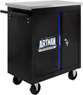 Double-Door Heavy-Duty Rolling Steel Tool Cart with Handle&Wheels, Metal Storage Organizer Cabinet, Tool Chest for Efficient Tool Storage in Garage, Warehouse, Workshop, Repair Shop, Blue