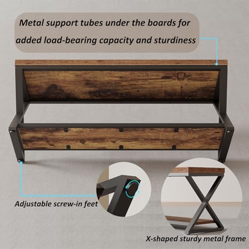 IBF Rustic Entryway Bench with Storage, Rustic Brown Wood and Metal Bench