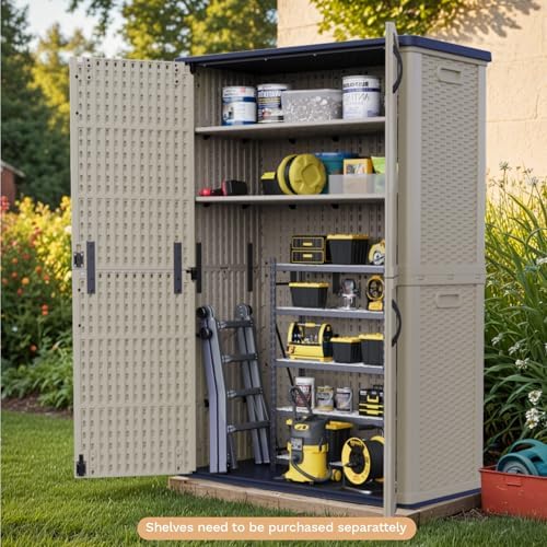 Patiowell 50 cu.ft Plastic Vertical Outdoor Storage Shed, Beige