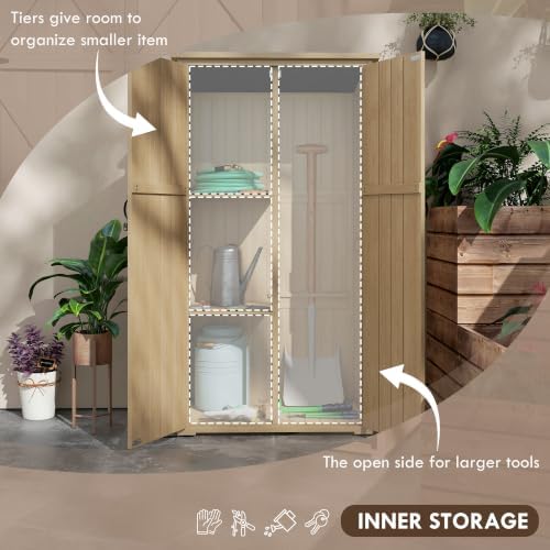 Outsunny Wooden Garden Shed with Waterproof Asphalt Roof, Shelves, Natural
