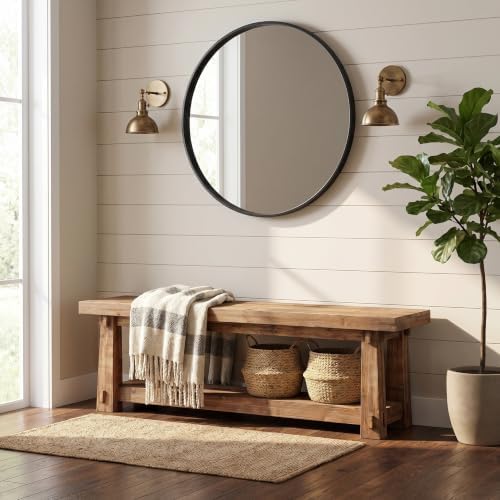 55" Wood Entryway Bench with Shoe Storage, Rustic Dining Bench