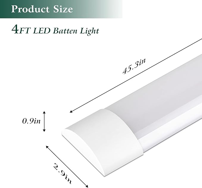 colmeguna 4 Packs 4FT LED Batten Light, Ultra-Thin Slim Ceiling Surface Mounted