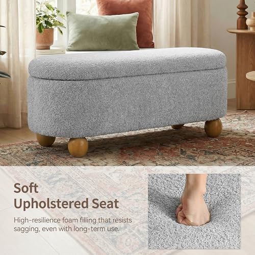 VKNOW 44.8" Storage Ottoman Bench End of Bed Bench for Bedroom, Grey