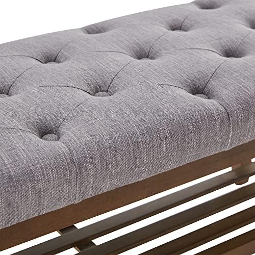 HUIMO Upholstered Entryway Shoe Bench, Button Tufted End of Bed Bench, Grey