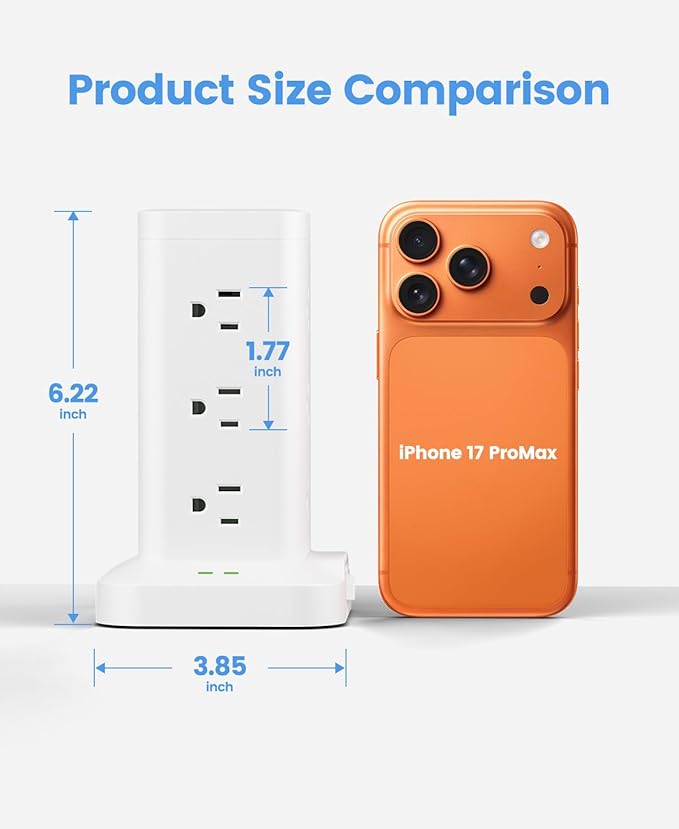 Power Strip Tower with Surge Protector 1800J, Fast Charging Tower PD20W USB-C