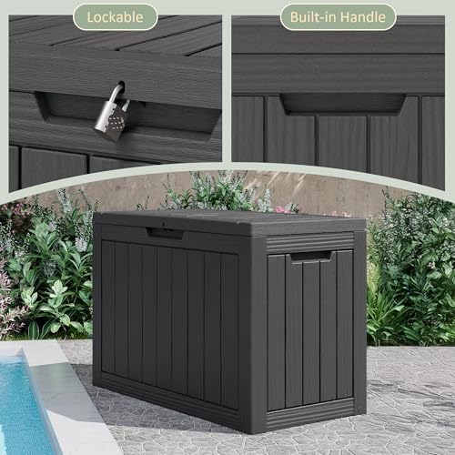 NUNU LAB 45 Gal Deck Box, Outdoor Storage Box Waterproof Lockable,Black