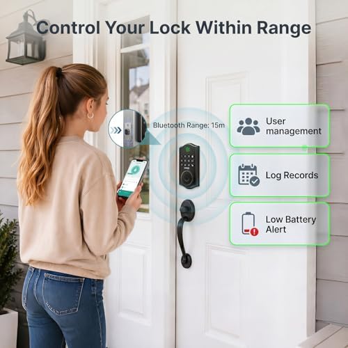 GHome Smart Fingerprint Door Lock for Front Door, 1.0s Unlock AI Self-Learning Keyless Entry Deadbolt with App Control, Keypad, Auto Lock, Digital Code Smart Lock for Home, Airbnb, Apartment, Garage