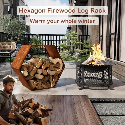 Firewood Log Rack, Heavy-Duty Hexagon, Indoor & Outdoor