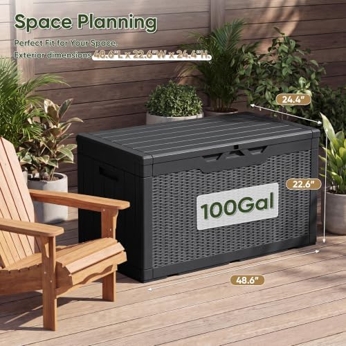 Flamaker Outdoor Storage Box 100 Gallon Waterproof Resin Deck Box