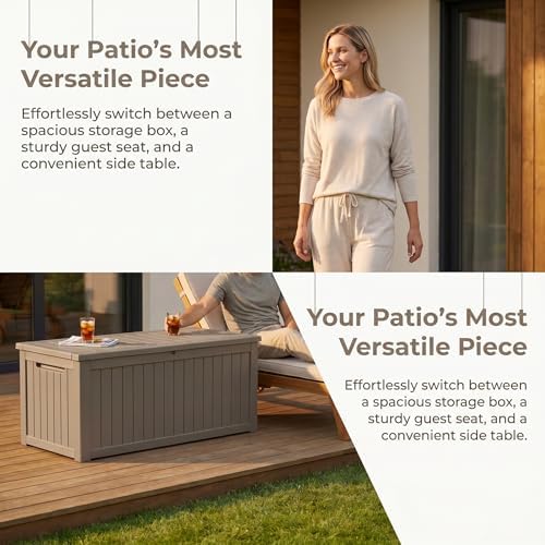 Outdoor Storage Box Resin Deck Box Waterproof Gray Brown 270 Gallon