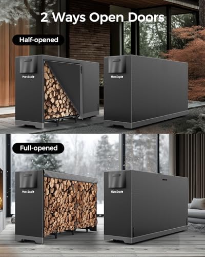 6ft Firewood Log Rack with Cover Outdoor, Heavy Duty Indoor Outdoor Firewood Storage Log Rack with Cover Combo Set Black