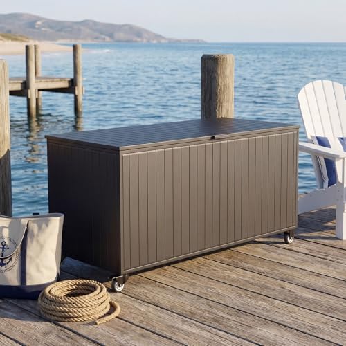 250 Gallon Metal Large Outdoor Deck Box with 4 Wheels, Black
