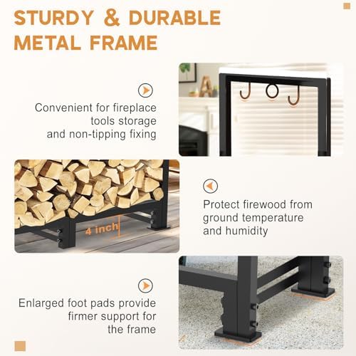 8ft Firewood Rack Outdoor with Waterproof Widened Cover