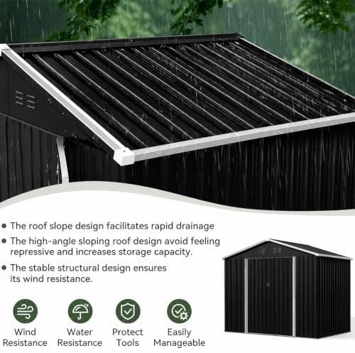Aoxun 8x6 FT Shed Outdoor Storage Shed with Floor Black