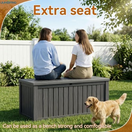 ROJIK Outdoor Storage Box – 150 Gallon Mobile Waterproof Resin Deck Box, Lockable Storage for Patio Cushions, Garden Tools, Pool Accessories – UV-Resistant Storage Bench for Backyard & Deck(Black)