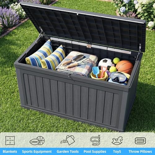 270 Gallon Outdoor Storage Deck Box, Waterproof Resin, Black