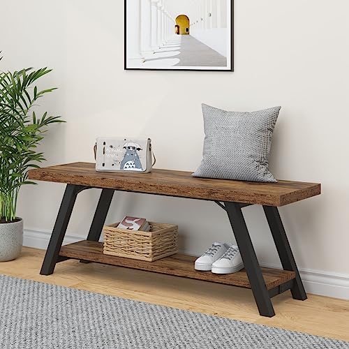 LVB Rustic Entryway Bench with Storage, Hallway Bench for Entryway, 47 in
