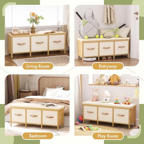 Shoe Bench, 43.3" Storage Bench, Entryway Bench with Cushion Seat