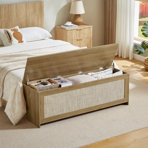 55.1" Storage Chest Extra Large,Rattan Storage Bench(Cherry Brown)