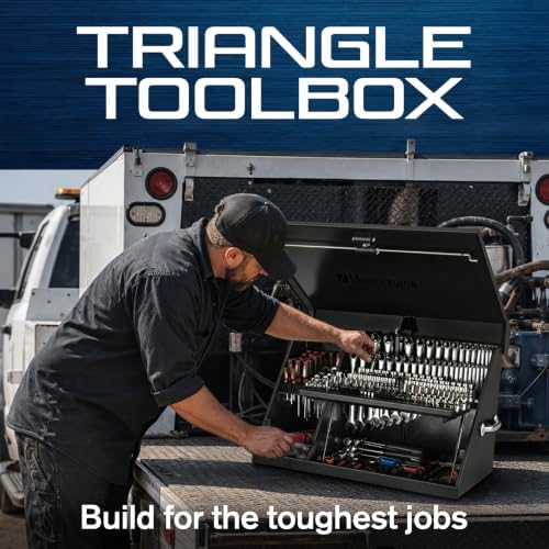 Montezuma – XL450B – 36-Inch Portable TRIANGLE Toolbox – Multi-Tier Design – 16-Gauge Construction – SAE and Metric Tool Chest – Weather-Resistant Toolbox – Lock and Latching System, Black